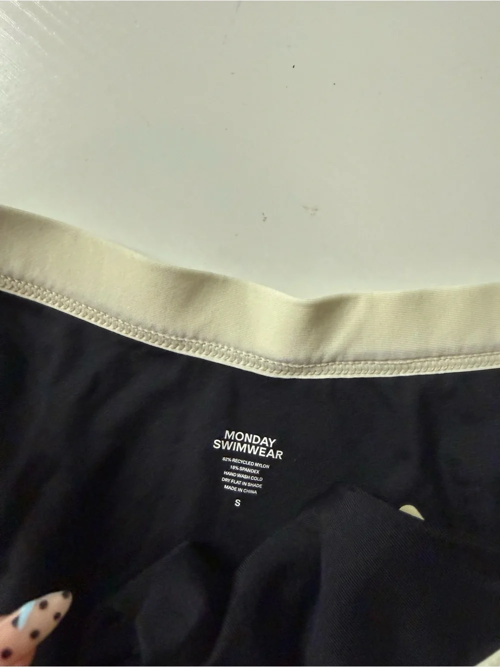 Monday Swimwear Black Bikini Bottom with Cream Waistband